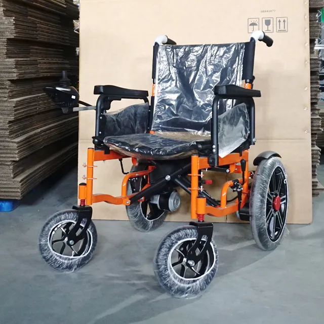 Portable Steel 4-Wheel Travel Smart Controller Adjustable Power Assist Anti-Tip for Home Care Electric Power Motor Wheelchair