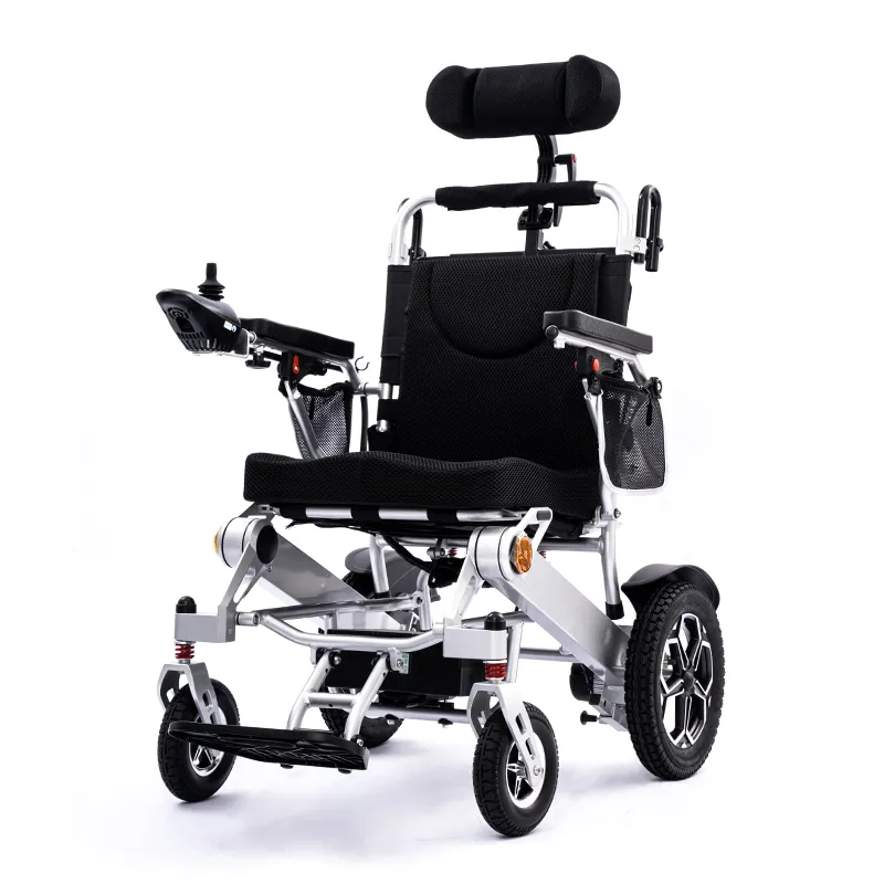 Aluminum alloy reclining and foldable electric wheelchair