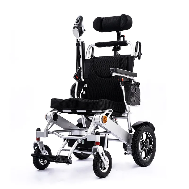 Aluminum alloy reclining and foldable electric wheelchair