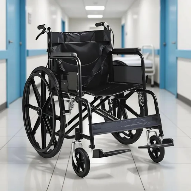 Foldable black manual wheelchair