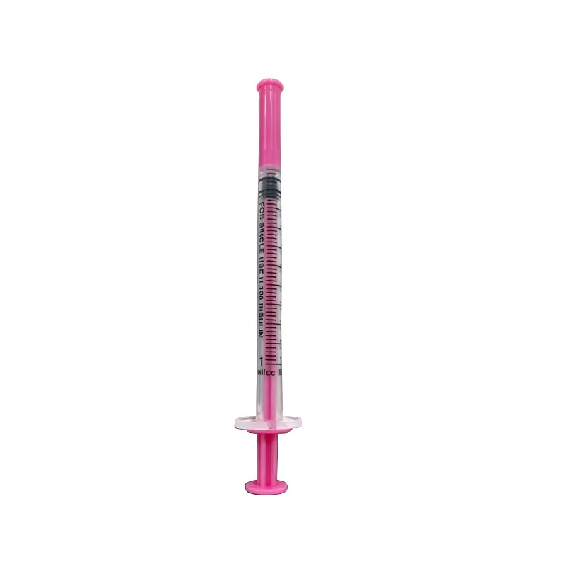 Pink disposable insulin syringe 31G 1cc 8ml