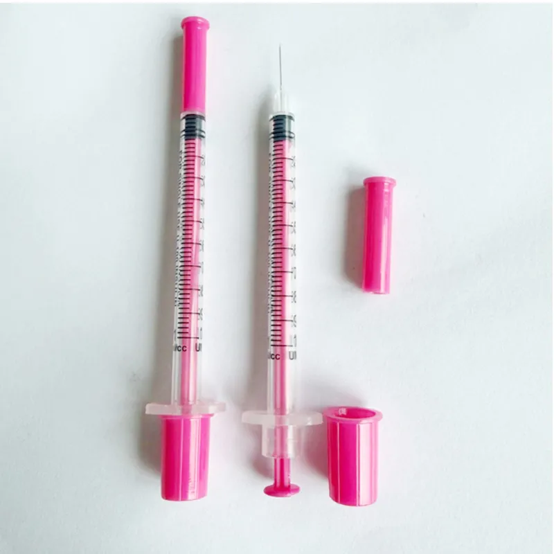 Pink disposable insulin syringe 31G 1cc 8ml